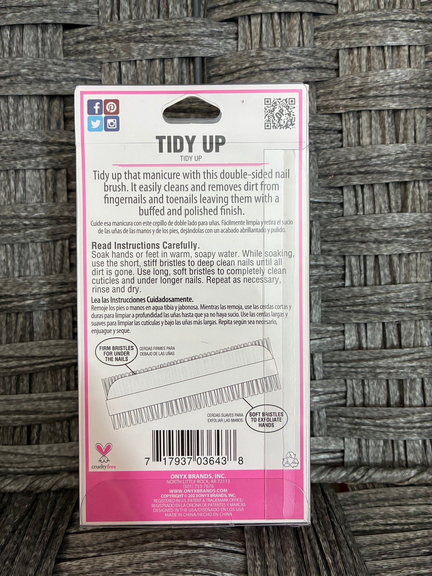 ONYX PROFESSIONAL TIDY UP SPOTLESS NAIL CLEANING BRUSH SOFT AND HARD BRISTLES