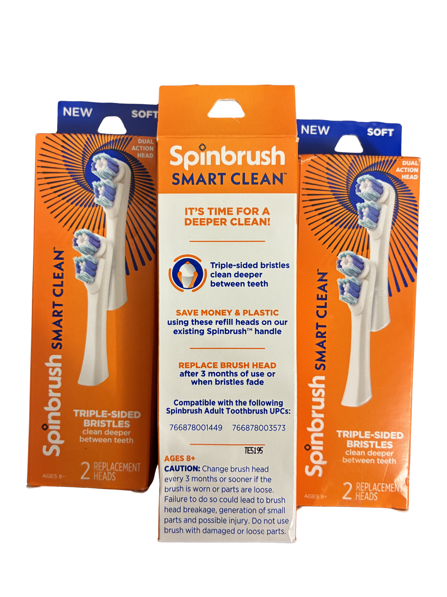 New- Pack of 4 Spinbrush Smart Clean Replacement Brush Heads Soft 8 Total