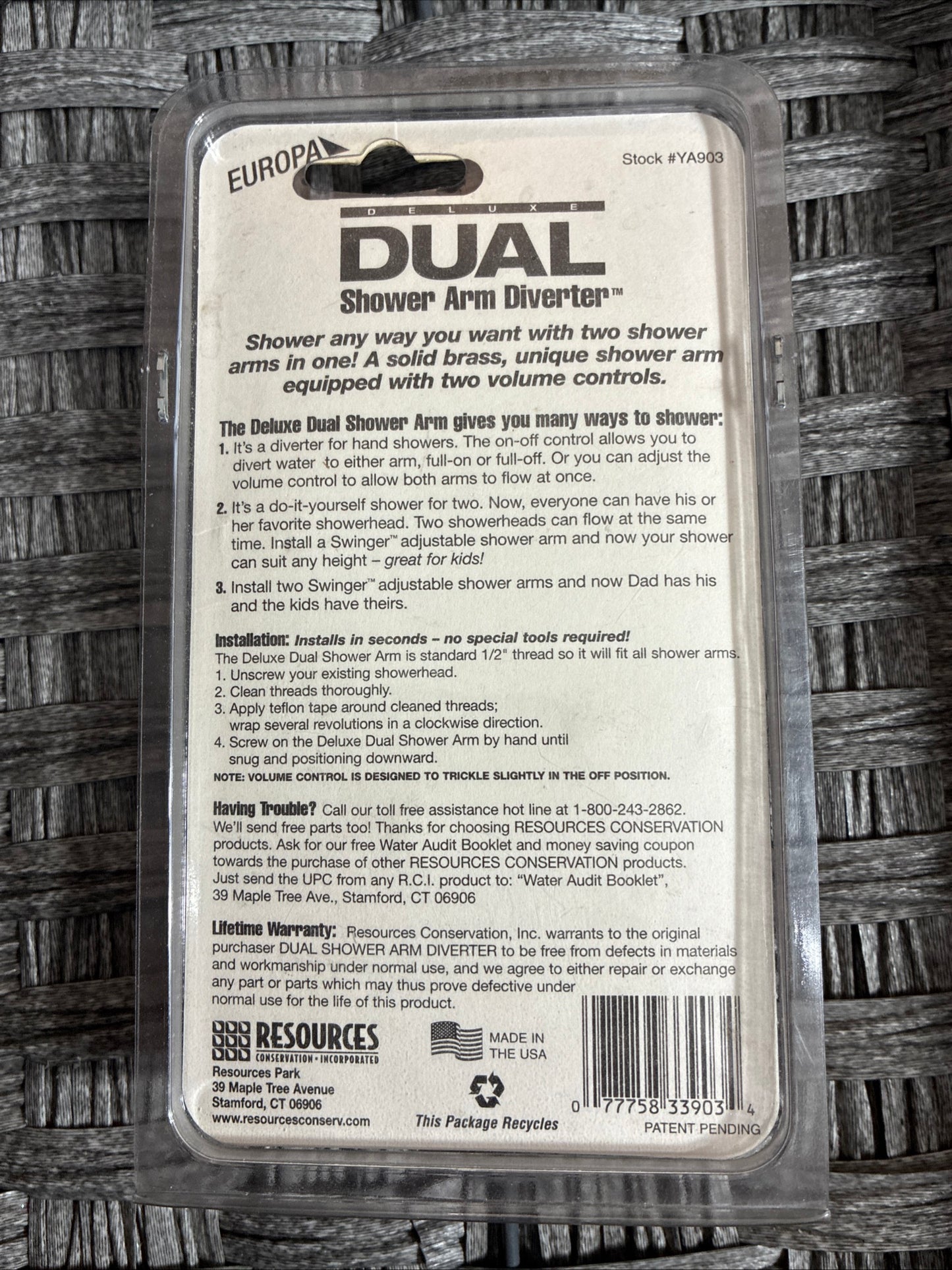 EUROPE DELUX DUAL SHOWER ARM DIVERTER #YA903