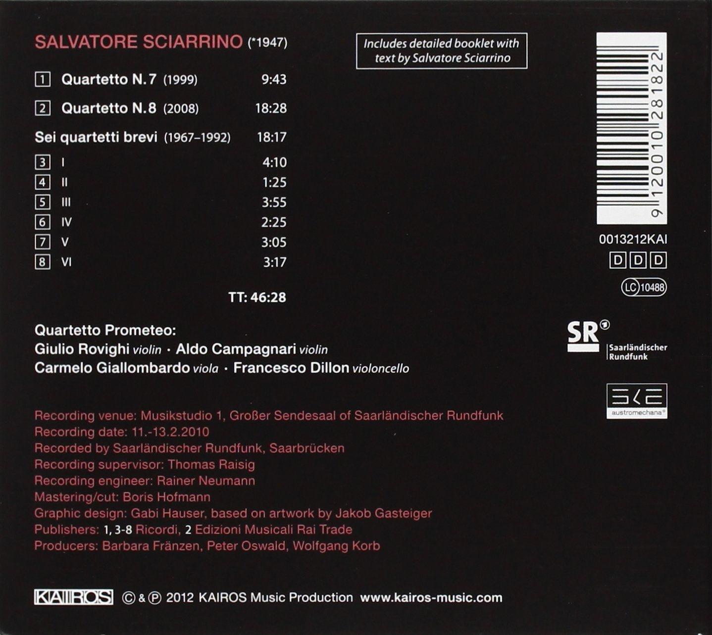 QUARTETTO N.7 & N.8, SEI QUARTETTI BREVI SALVATORE SCIARRINO PROMETEO NEW SEALED