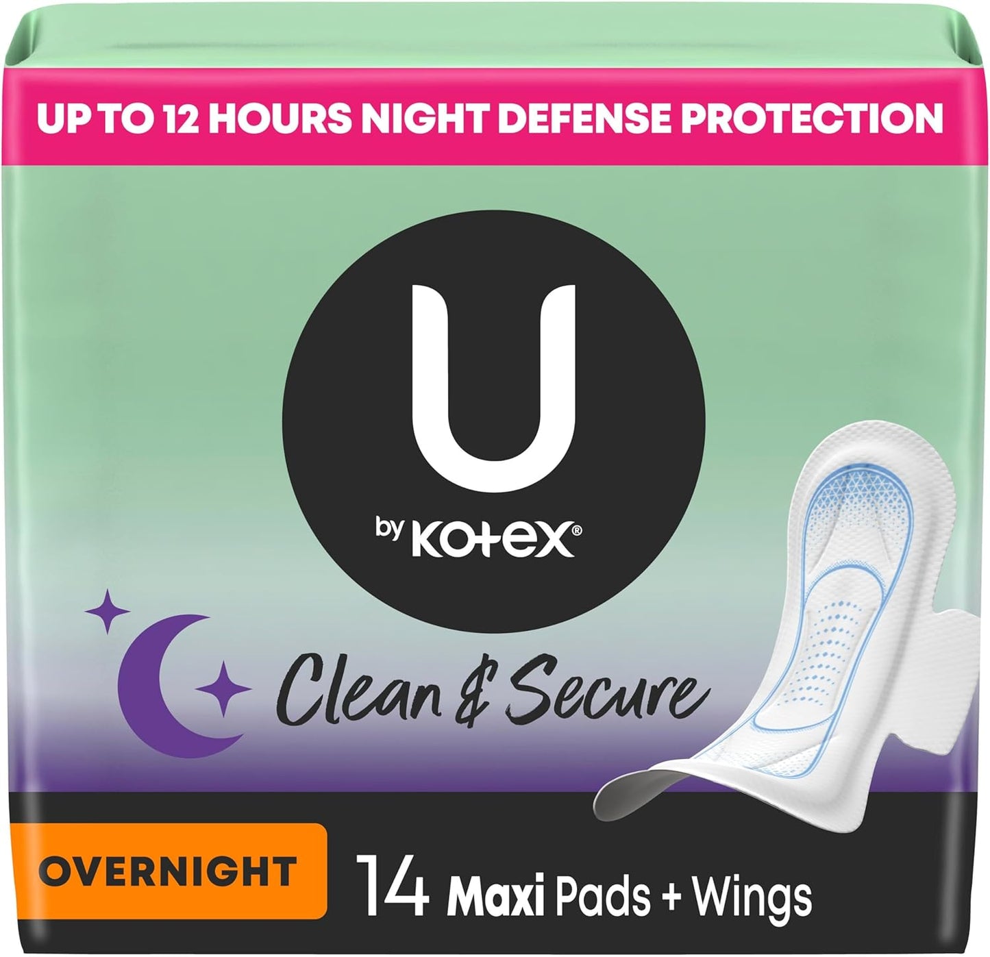 U BY KOTEX CLEAN & SECURE OVERNIGHT MAXI PADS WITH WINGS 14CT