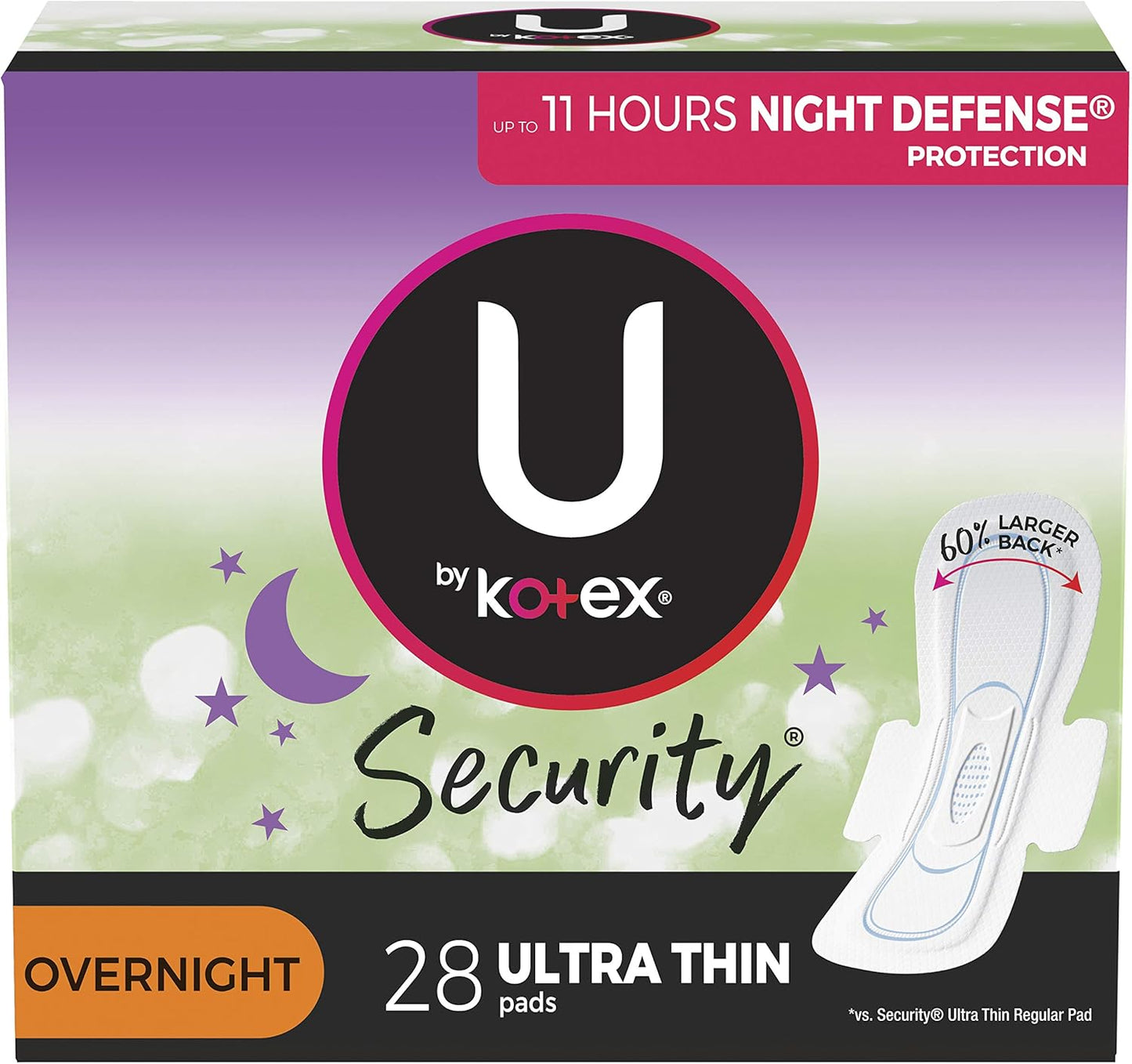 U BY KOTEX CLEAN & SECURE ULTRA THIN OVERNIGHT PADS WITH WINGS 28CT