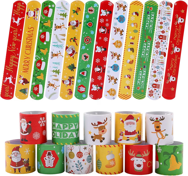 48PCS CHRISTMAS SLAP BRACELETS, PARTY FAVORS AND GIFTS FOR KIDS, 12 DESIGNS