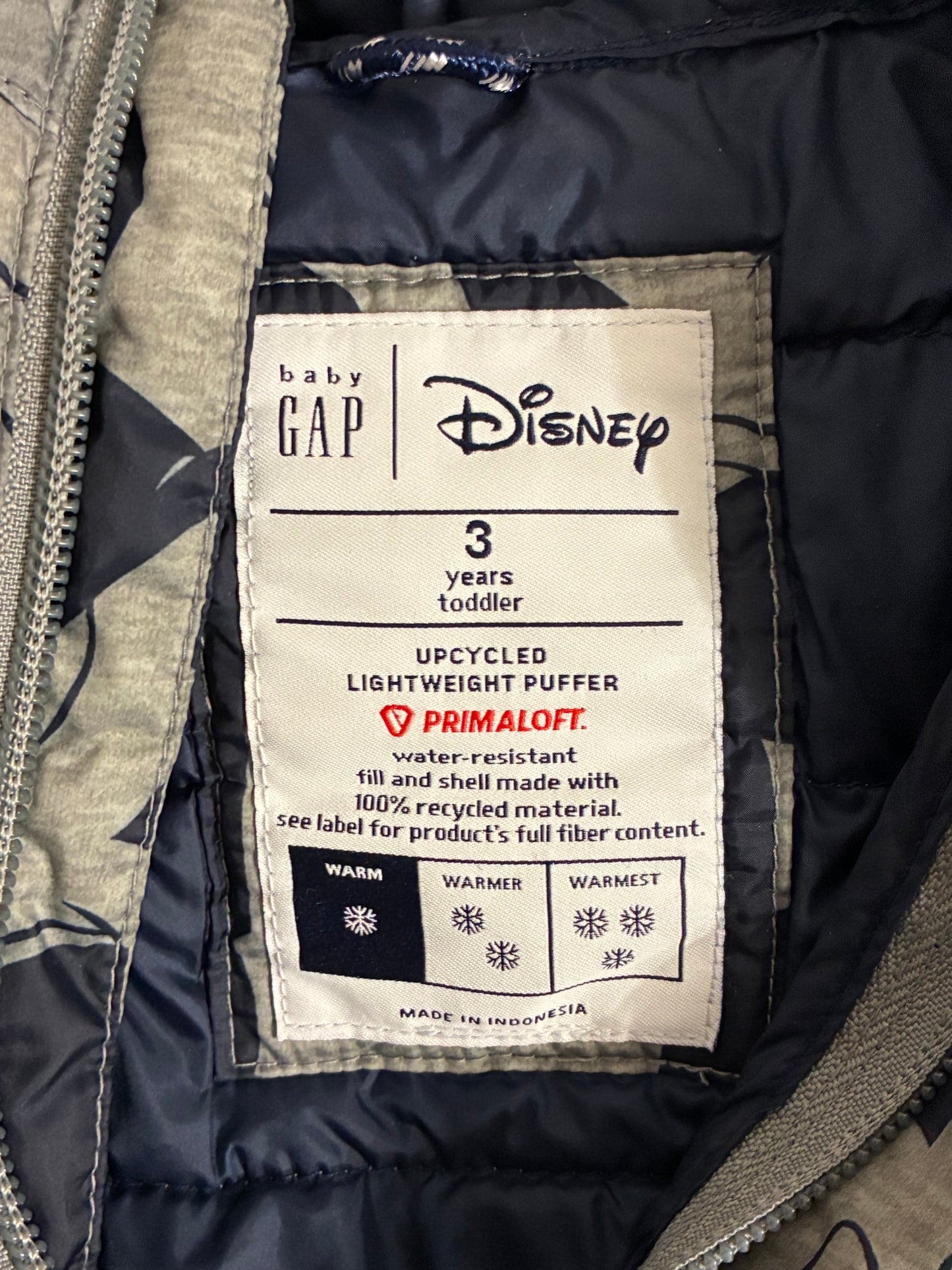 Disney Baby Gap Puffer Jacket Mickey Mouse Green & Black —Toddler Size 3 Years