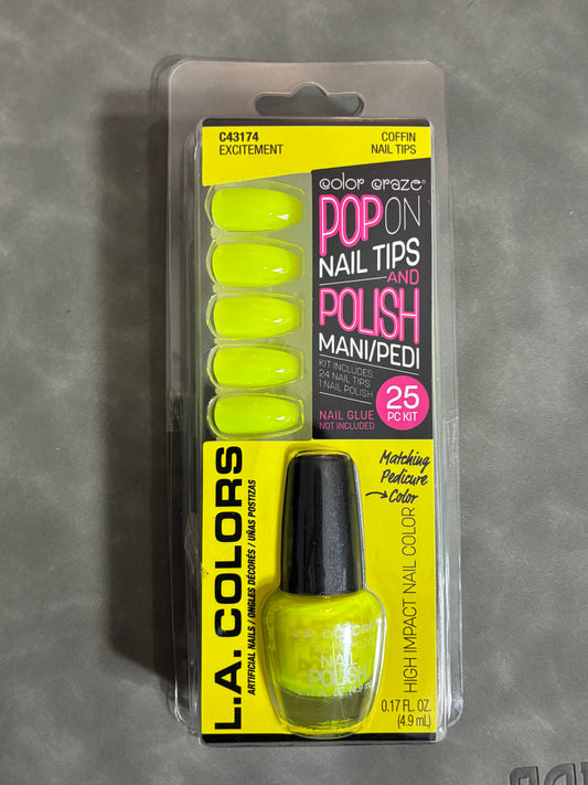 LA COLORS COFFIN TIP NAIL TIPS AND POLISH - EXCITEMENT