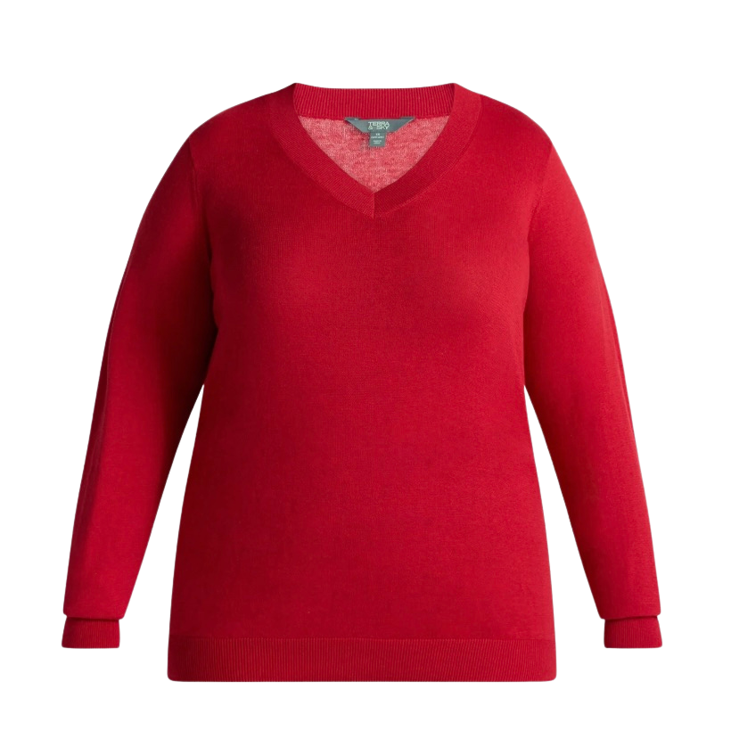 TERRA & SKY WOMEN'S PLUS SIZE V-NECK SWEATER - RED APPLE