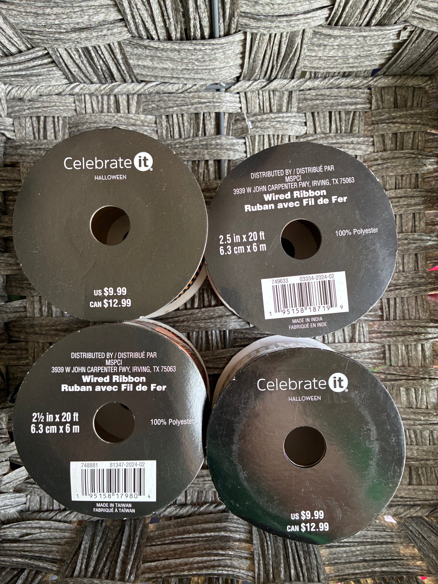 CELEBRATE IT BY MICHAEL’S HALLOWEEN WIRED RIBBON 2.5”X20’ LOT 4 ROLLS ASSORTED