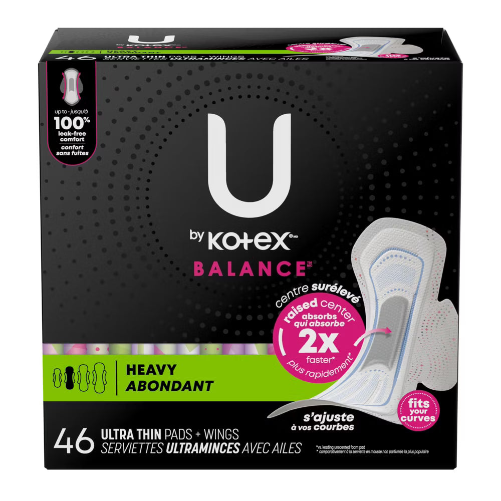 U BY KOTEX BALANCE HEAVY ULTRA THIN PADS WITH WINGS 46CT