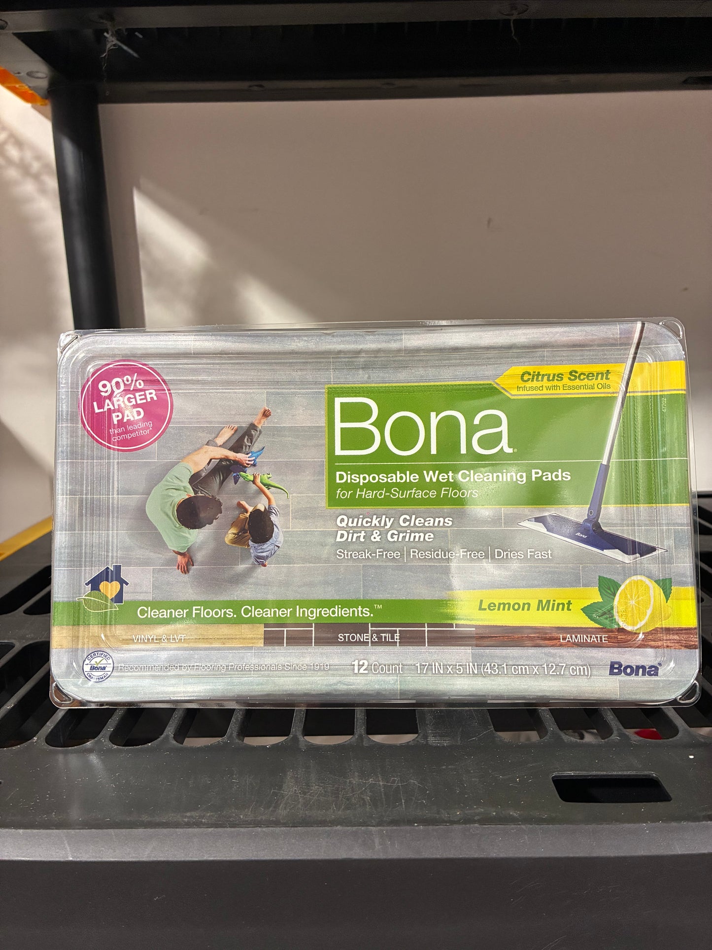 Bona Disposable Wet Cleaning Pads for Hard-Surface Floors Lemon Mint 12ct