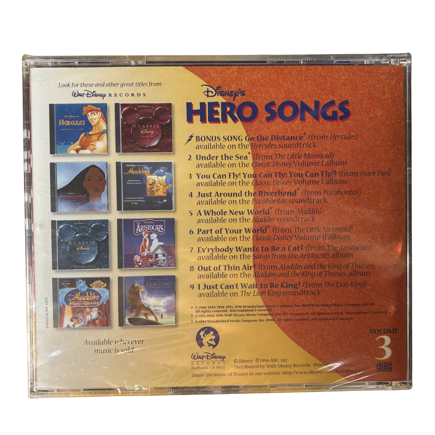 1996 MCDONALDS DISNEY HERO SONGS CD SEALED