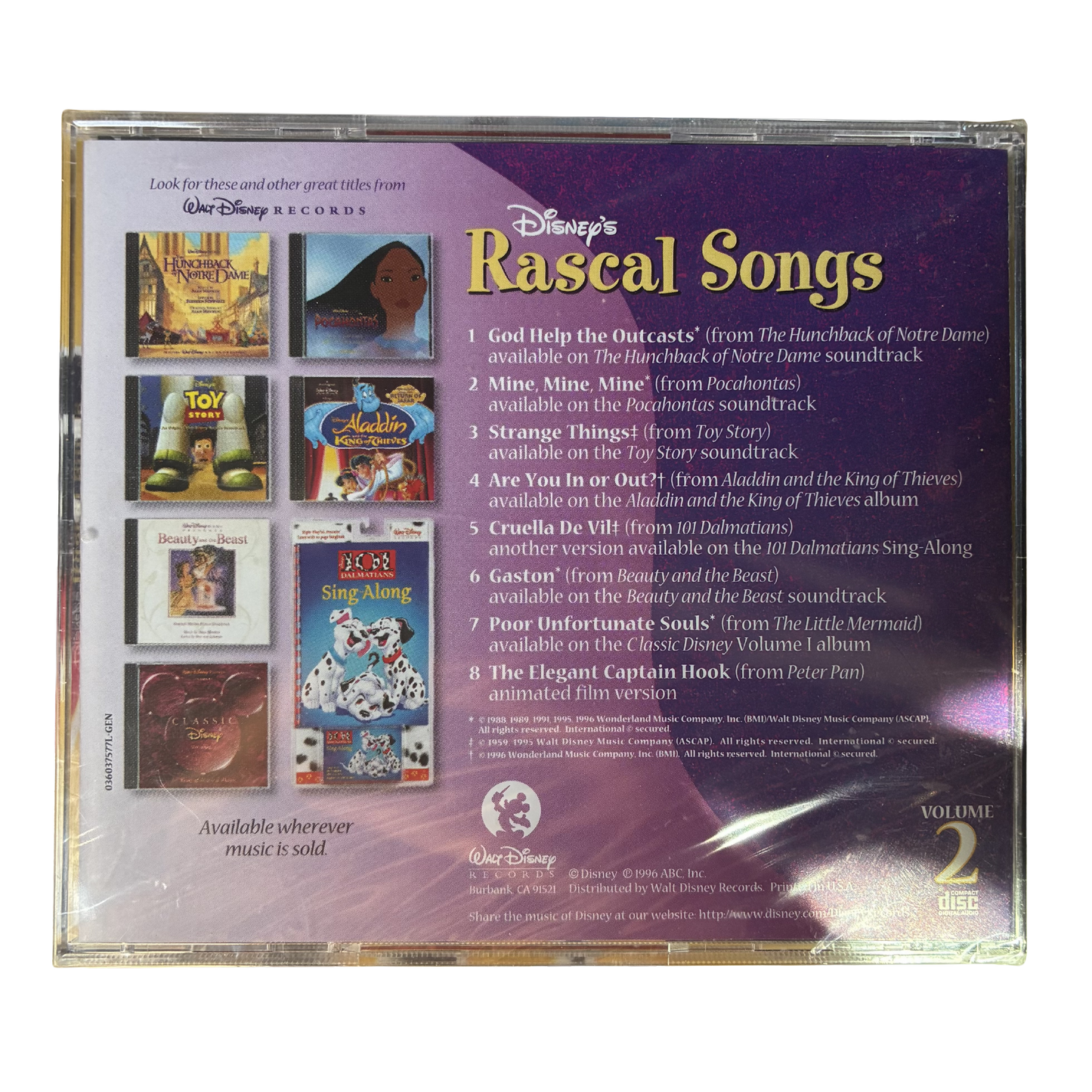 1996 MCDONALDS DISNEY RASCAL SONGS CD SEALED