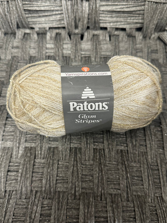 Patons Glam Stripes Yarn White Gold 09008