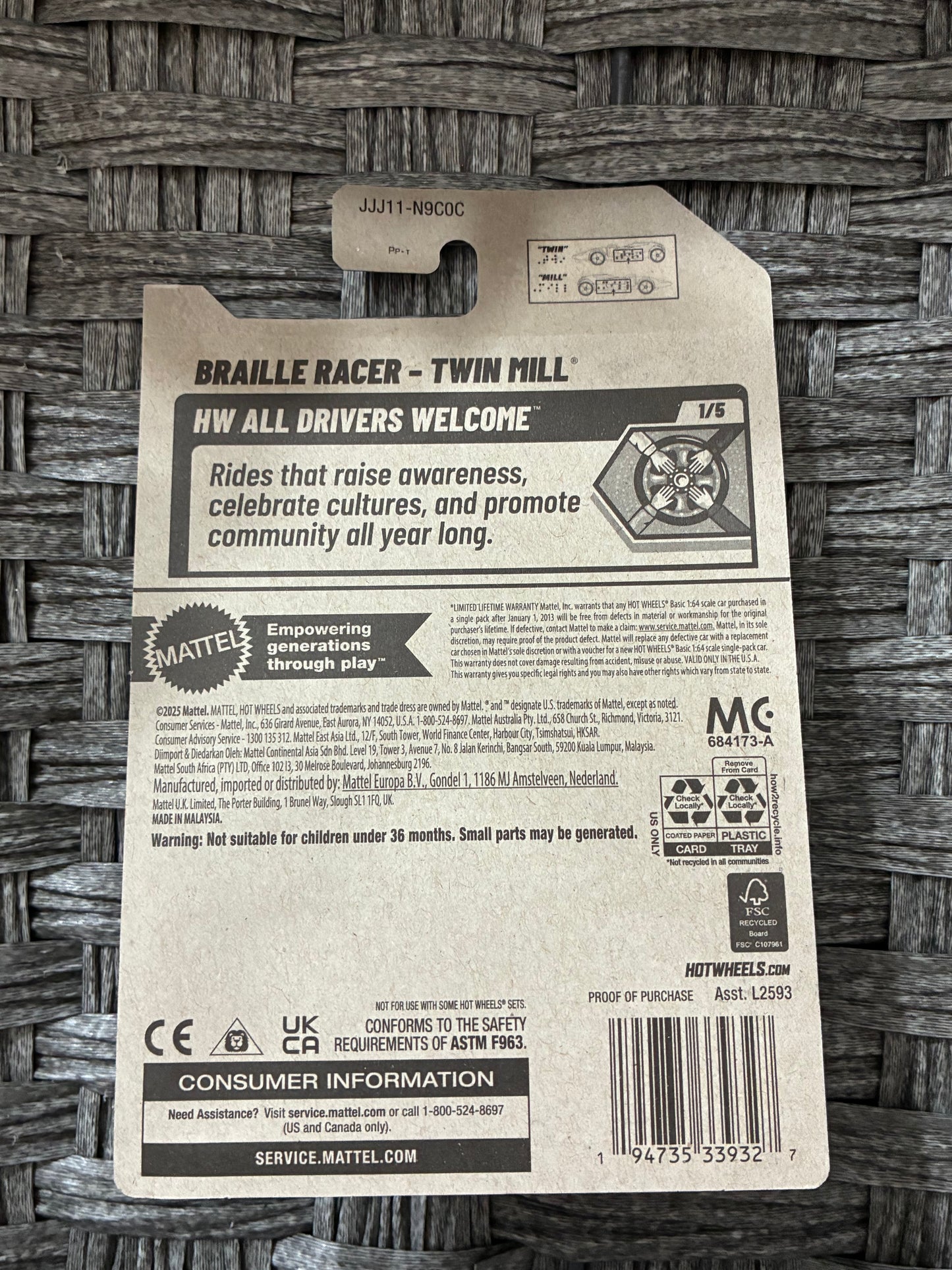 MATTEL HOT WHEELS BRAILLE RACER - TWIN MILL 1/5 40/250