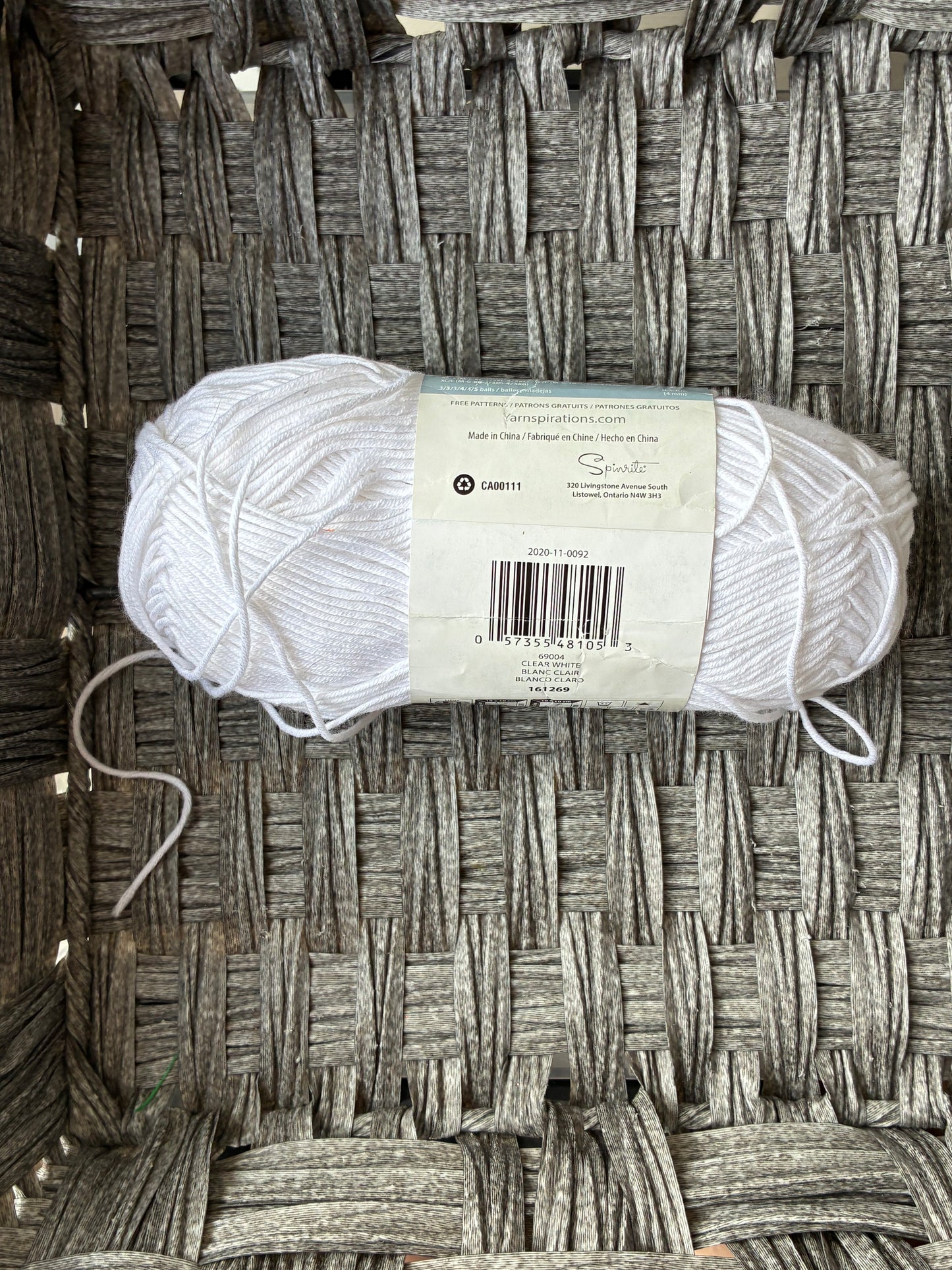BERNAT SOFTEE COTTON - WHITE - SINGLE SKEIN 254 YDS