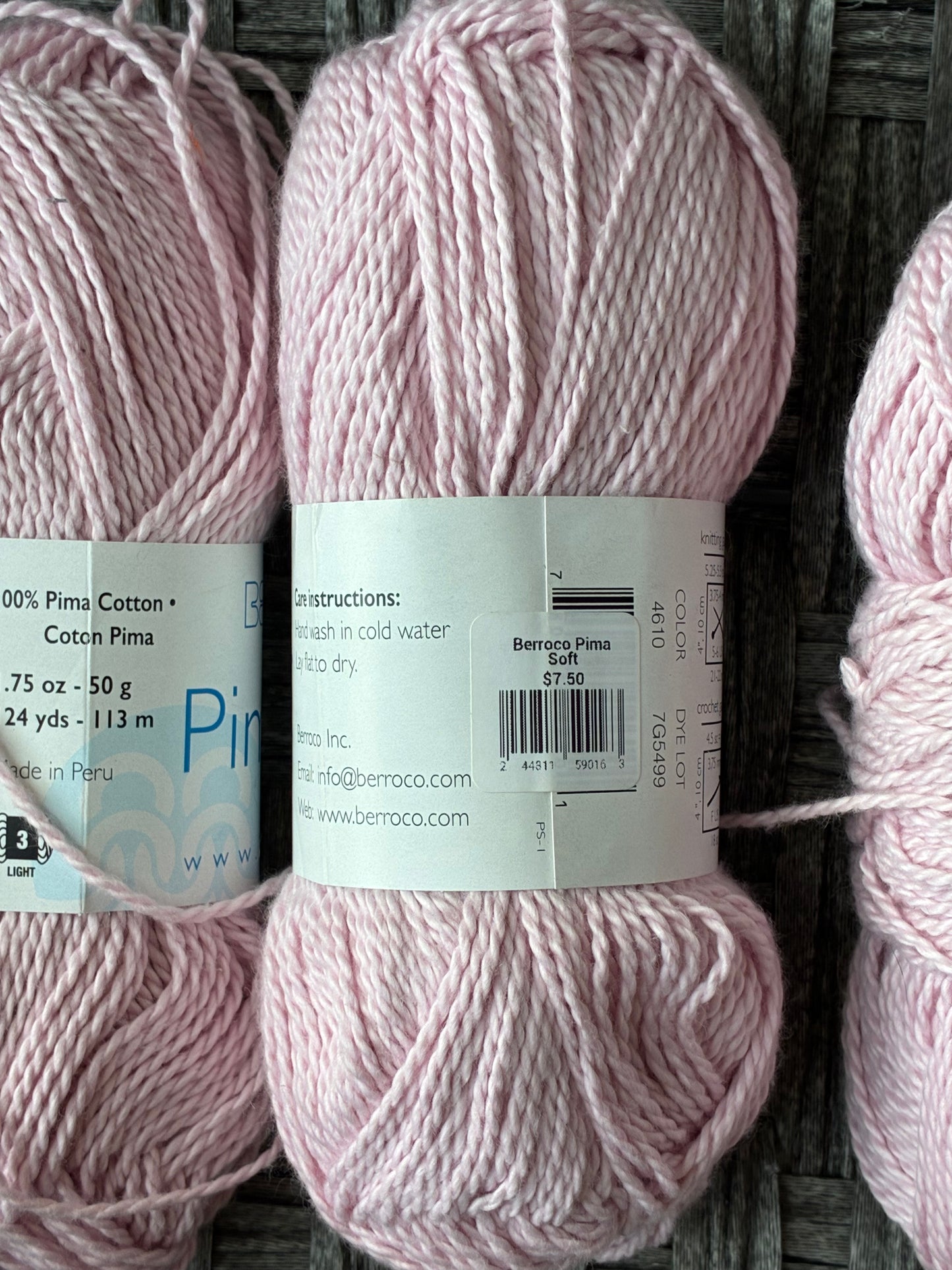 4 PACK BRROCO PIMA SOFT LIGHT 3 124 YDS COLOR PINK 4610 MADE IN PERU SOFT COTTON