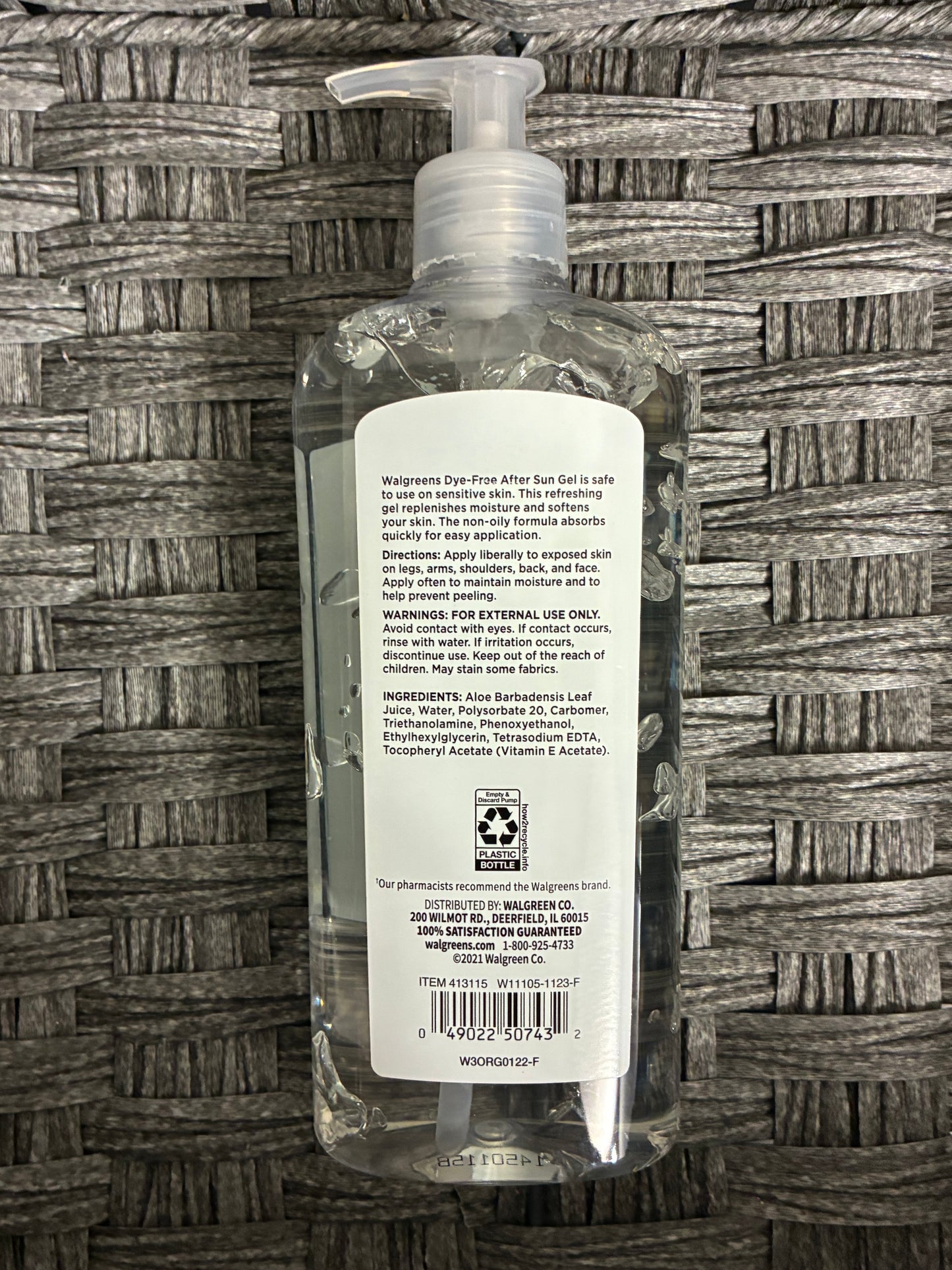 WALGREENS DYE-FREE AFTER SUN GEL FOR SENSITIVE SKIN 16OZ