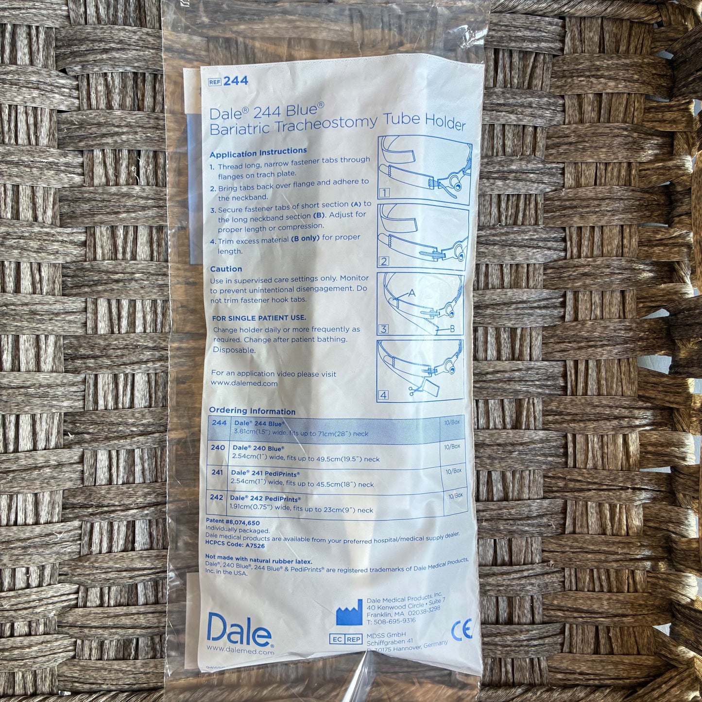 DALE 244 BLUE BARIATRIC TRACHEOSTOMY TUBE HOLDER LOT#32776 GTIN #00817612020780