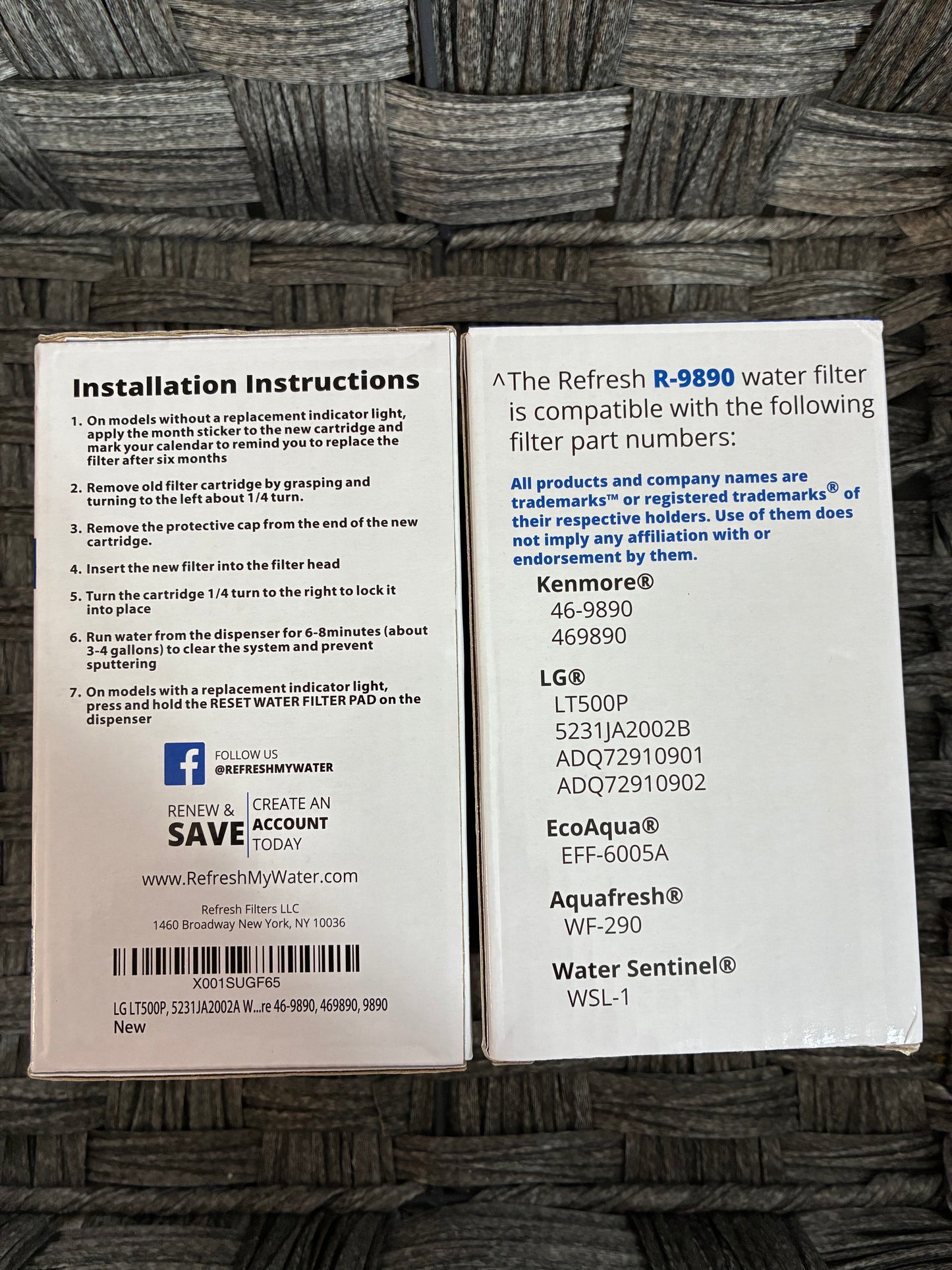 2X REFRESH REFRIGERATOR WATER FILTER R-9890