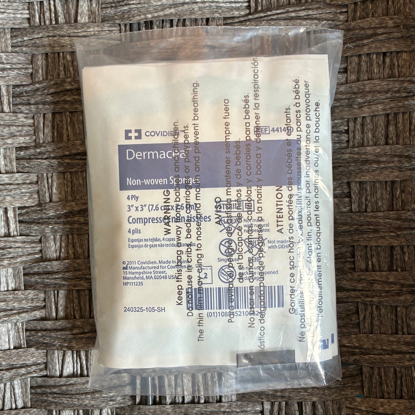 10PCS COVIDIEN DERMACEA NON-WOVEN SPONGES 4 PLY 3"X3" STERILE #441410
