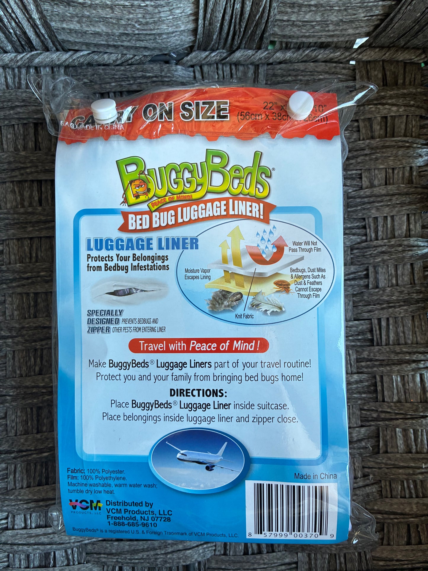 BUGGYBEDS BED BUG LUGGAGE LINER CARRY ON SIZE 22 x 15 x 10" WHITE