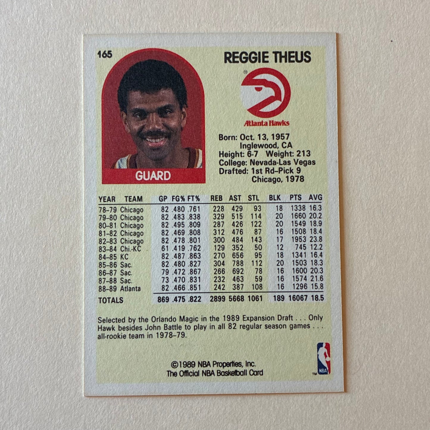 1989 NBA HOOPS - REGGIE THEUS #165 (HAWKS)