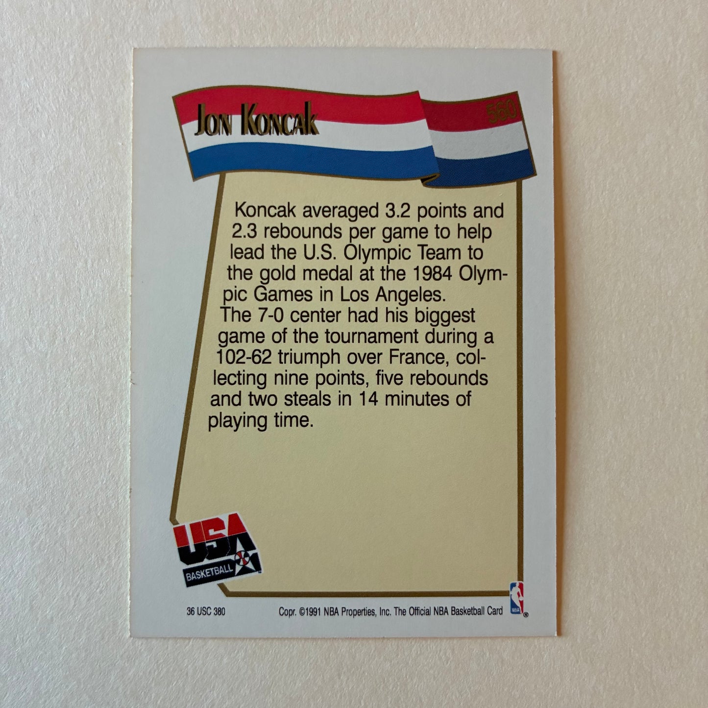 1991 NBA HOOPS TRADING CARD - JON KONCAK #560 (USA) - GOOD COND.