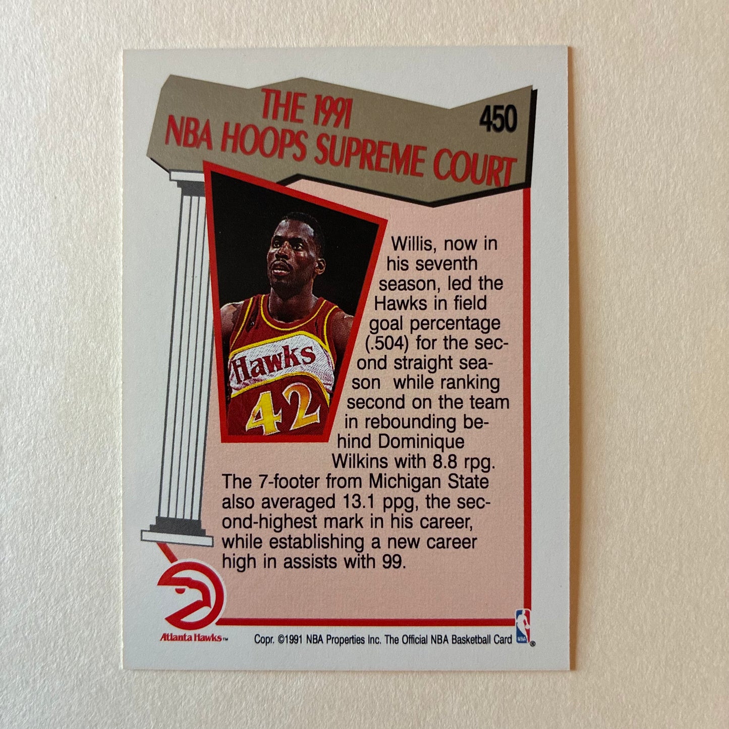 1991 NBA HOOPS SUPREME COURT TRADING CARD - KEVIN WILLIS #450 (HAWKS) - GOOD