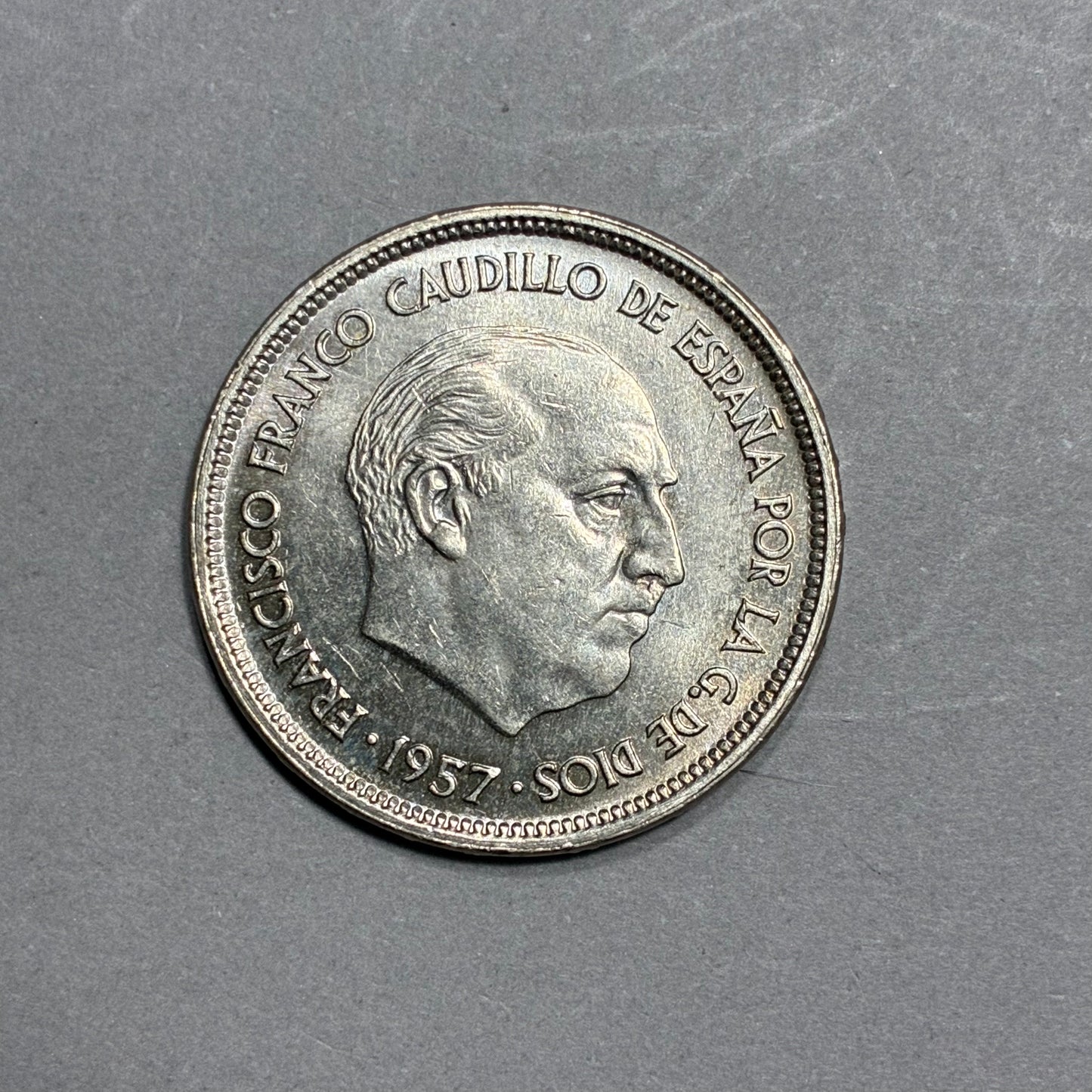 1957 SPAIN 25 PTAS FRANCISCO FRANCO CAUDILLO DE ESPANA POR LA G. DE DIOS