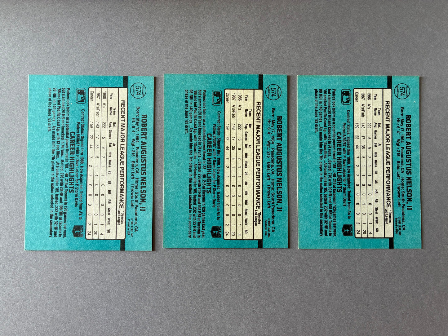 (LOT OF 3) 1988 DONRUSS - ROB NELSON #574 PADRES