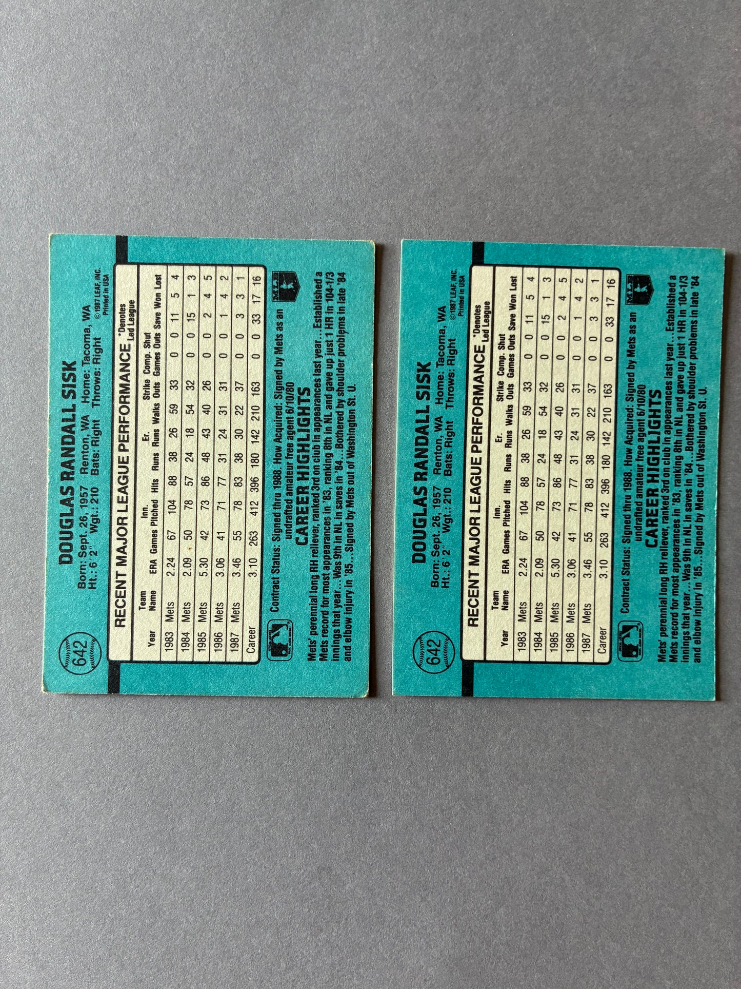 (LOT OF 2) 1988 DONRUSS - DOUG SISK #642 METS