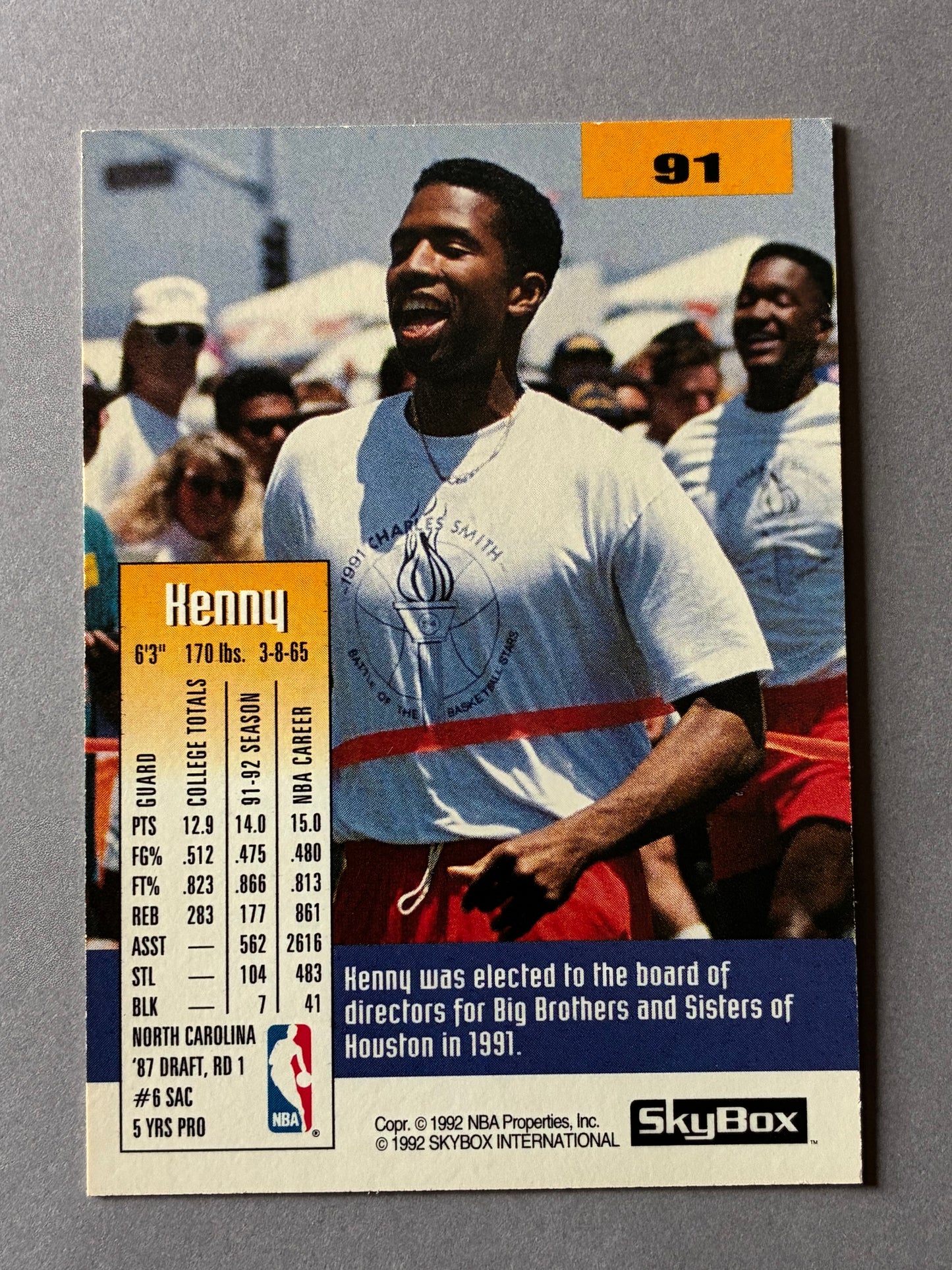 1992 SKYBOX - KENNY SMITH #91 (HOUSTON ROCKETS)
