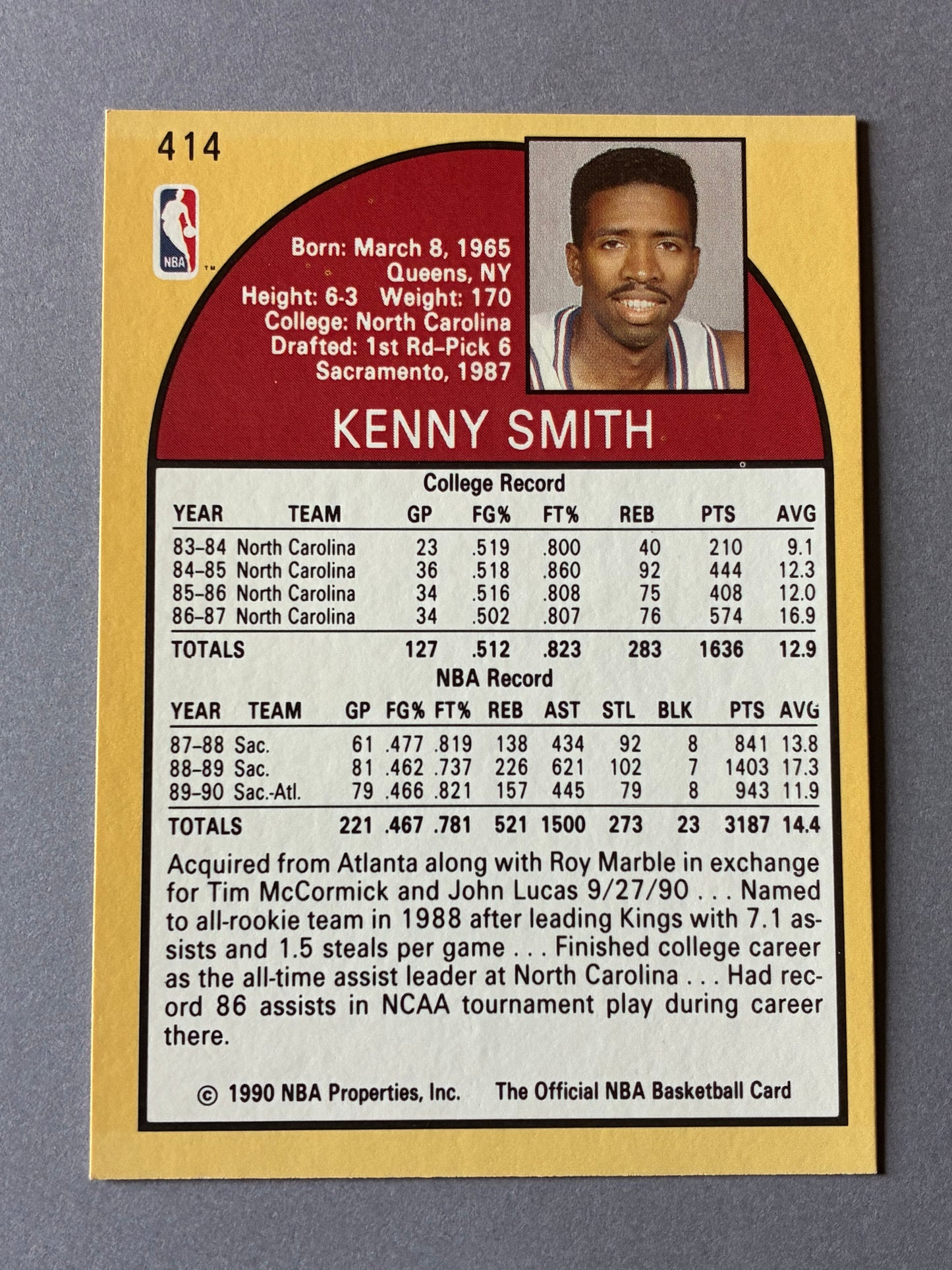 1990 NBA HOOPS - KENNY SMITH #414 (HOUSTON ROCKETS)