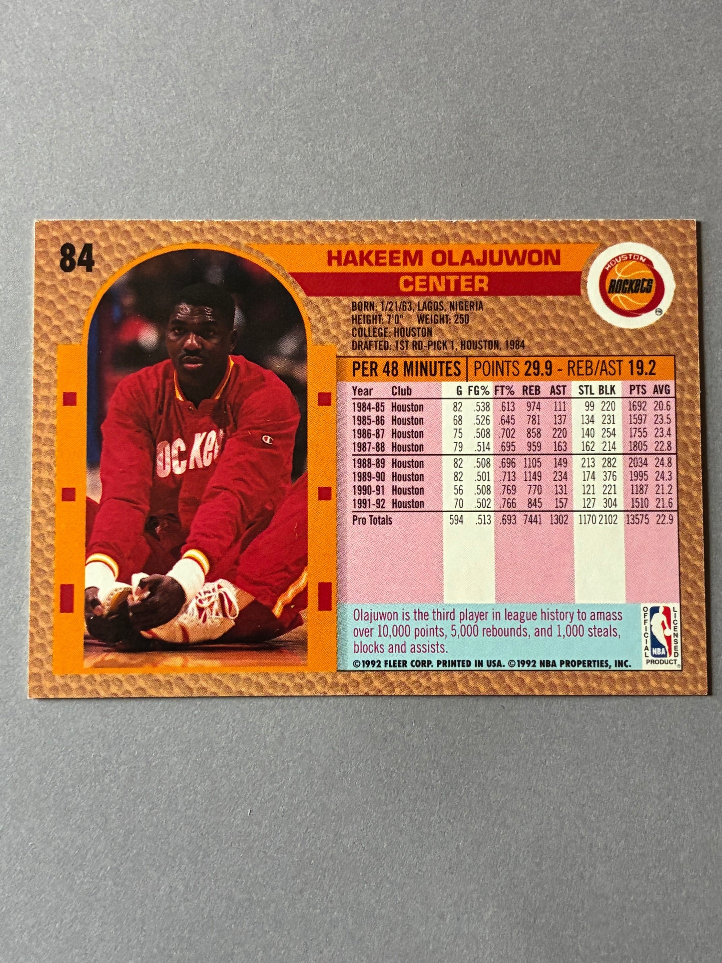 1992-93 FLEER - HAKEEM OLAJUWON #84 (HOUSTON ROCKETS)