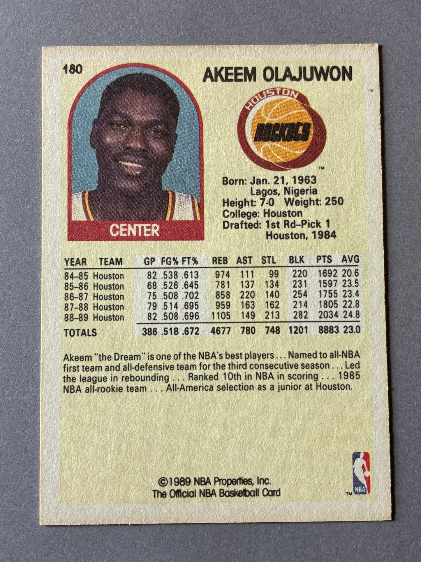 1989 NBA HOOPS - AKEEM OLAJUWON #180 (HOUSTON ROCKETS)