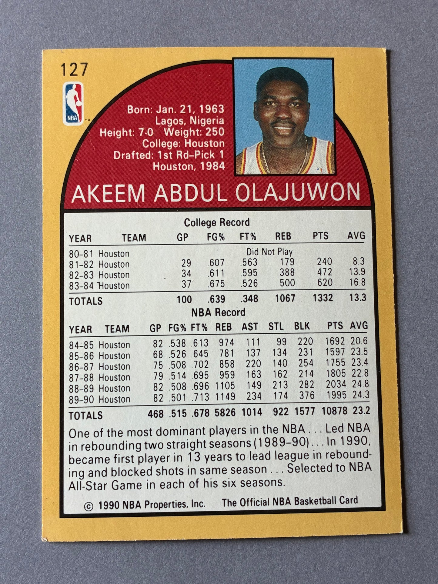1990 NBA HOOPS - AKEEM OLAJUWON #127 (HOUSTON ROCKETS)