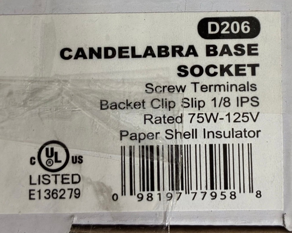 CANDELABRA BASE SOCKET WITH SCREW TERMINALS AND 1/8 IPS SLIP BRACKET E136279