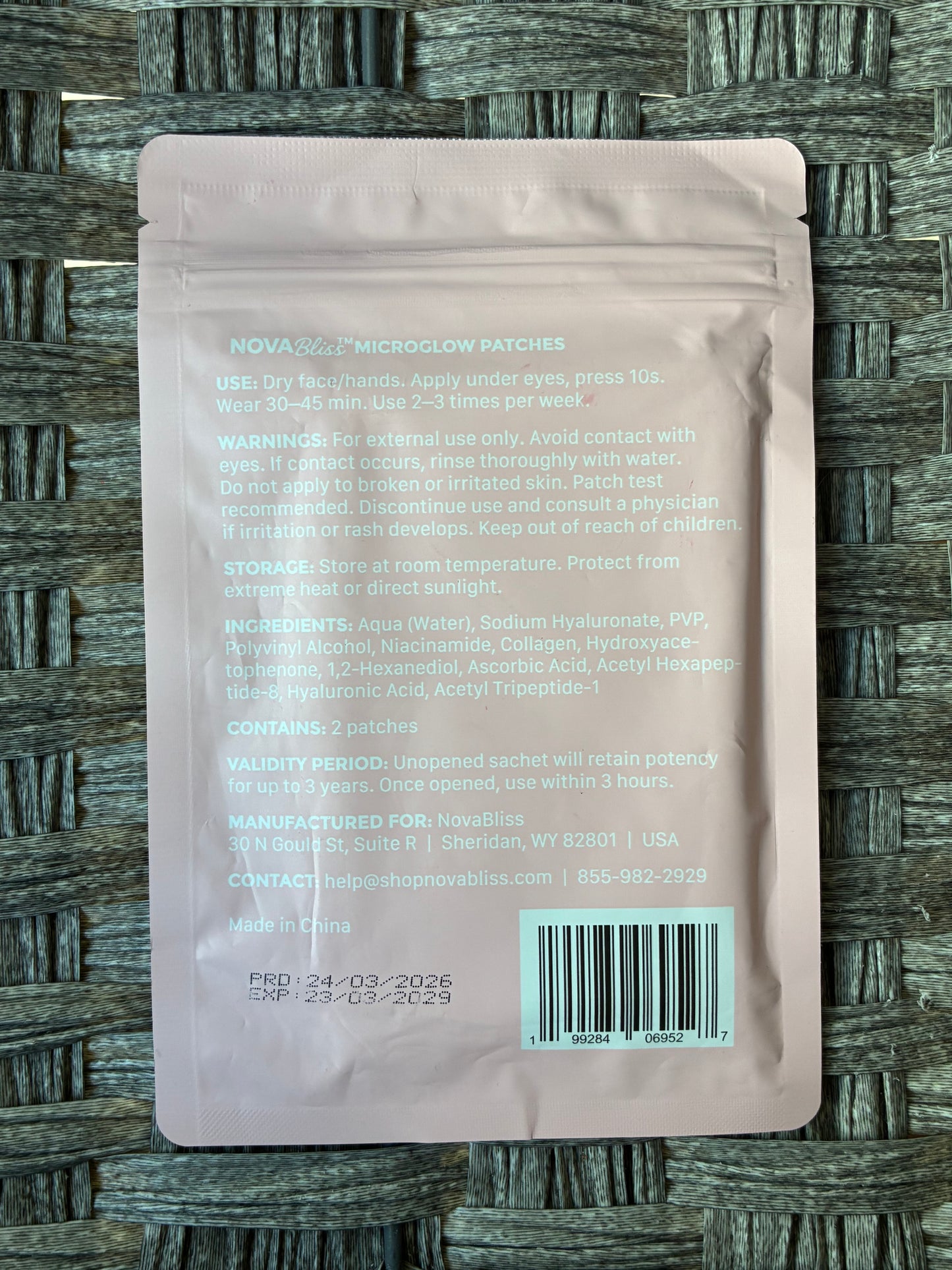 NOVABLISS MICROGLOW PATCHES SERUM INFUSED FOR EYE BAGS DARK CIRCLES 2 PATCHES