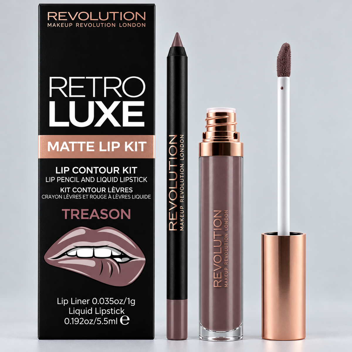 MAKEUP REVOLUTION LONDON RETRO LUXE MATTE LIP KIT (TREASON) LIPSTICK/LINER NEW