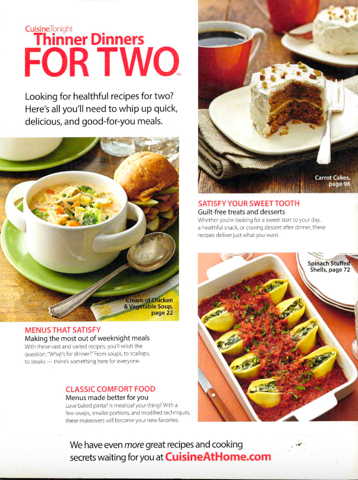 CUISINE TONIGHT - THINNER DINNERS FOR TWO - 84 NUTRITIOUS RECIPES - SPRING 2015