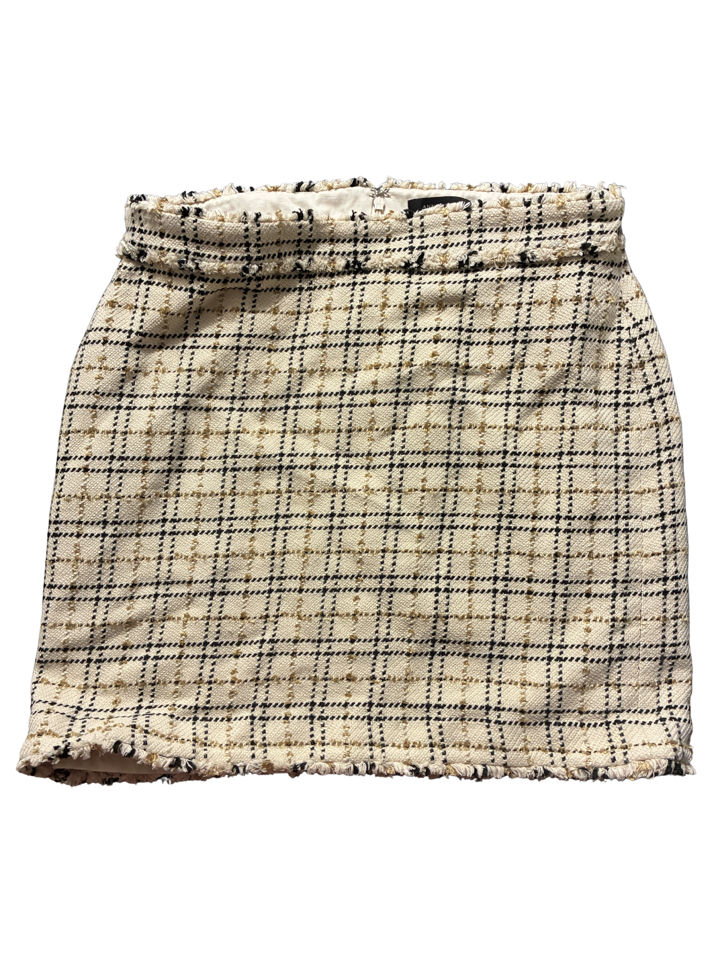 ANN TAYLOR WOMANS SKIRT WOOL BLEND BEIGE HOUNDSTOOTH TWEED LINED - SIZE 14