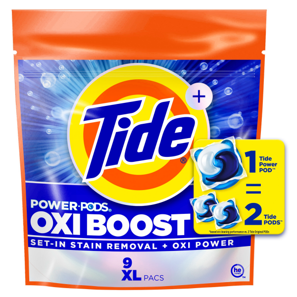 TIDE POWER PODS OXI BOOST LAUNDRY DETERGENT XL PACS - 9 PACS