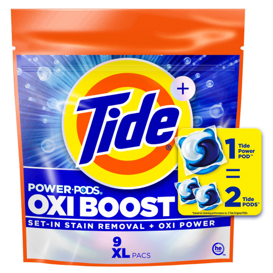 TIDE POWER PODS OXI BOOST LAUNDRY DETERGENT XL PACS - 9 PACS