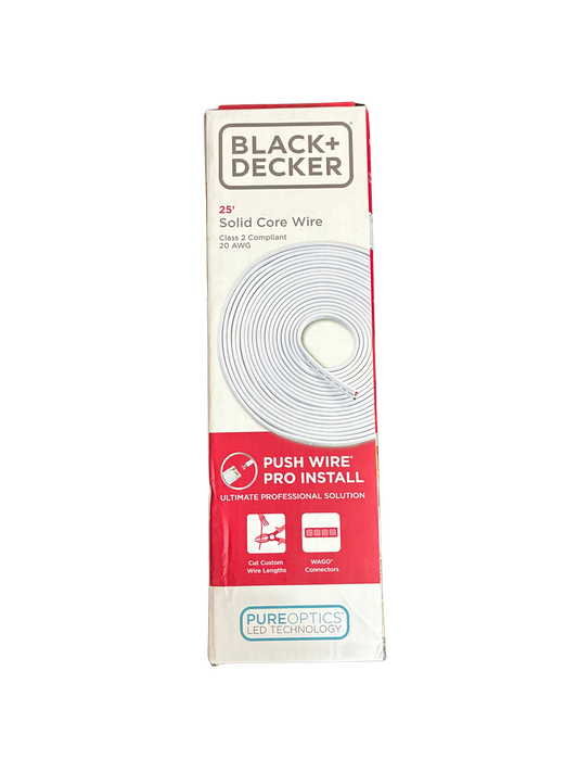 BLACK+DECKER 25' SOLID CORE PUSH WIRE PRO INSTALL PUREOPTICS LED TECHNOLOGY NEW