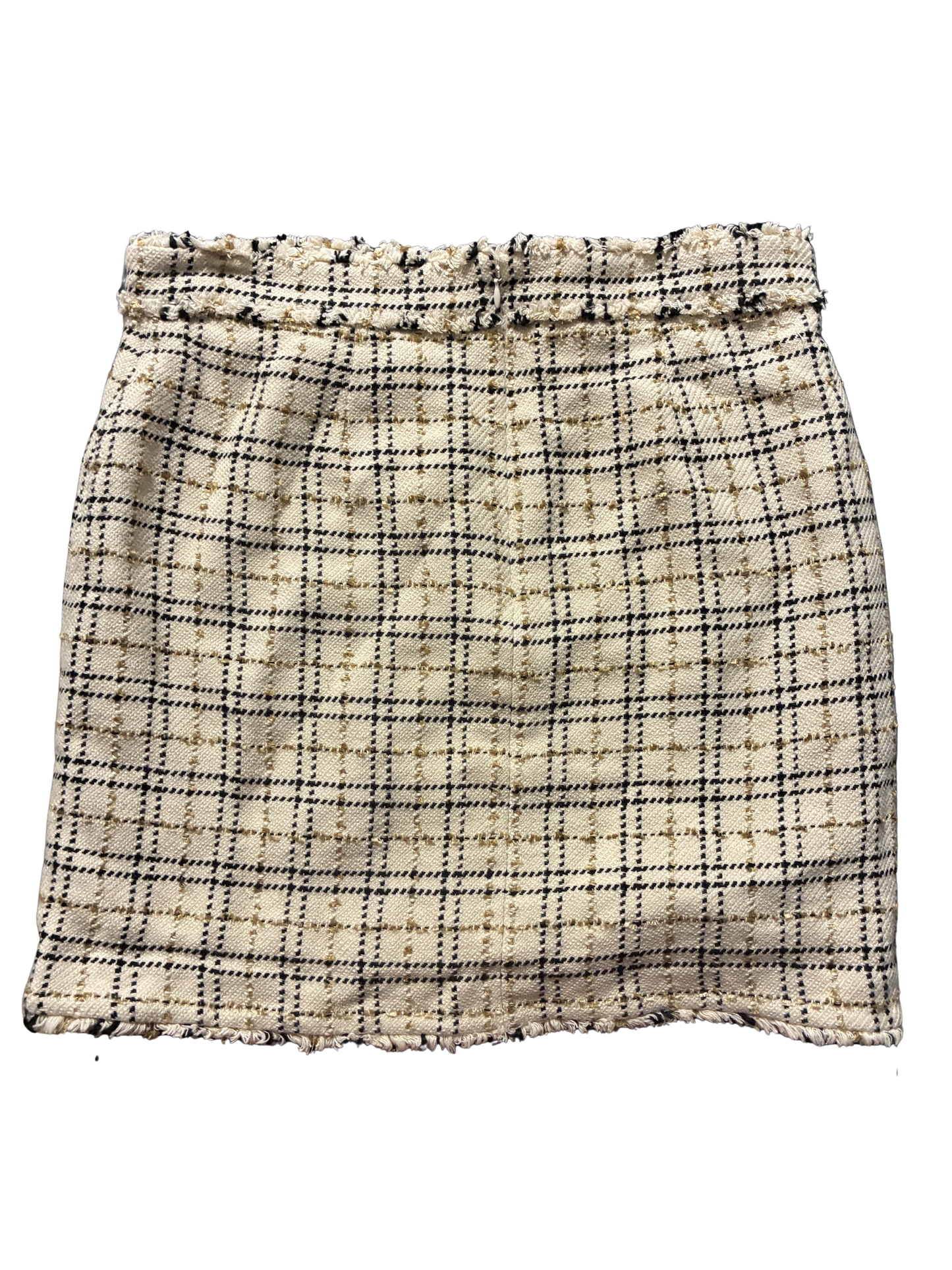 ANN TAYLOR WOMANS SKIRT WOOL BLEND BEIGE HOUNDSTOOTH TWEED LINED - SIZE 14