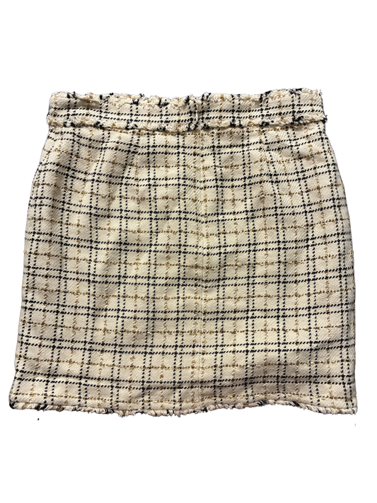 ANN TAYLOR WOMANS SKIRT WOOL BLEND BEIGE HOUNDSTOOTH TWEED LINED - SIZE 14