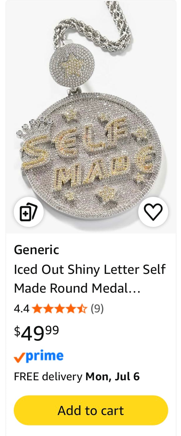 GENERIC ICED OUT SHINY LETTER SELF MADE ROUND METAL PENDANT