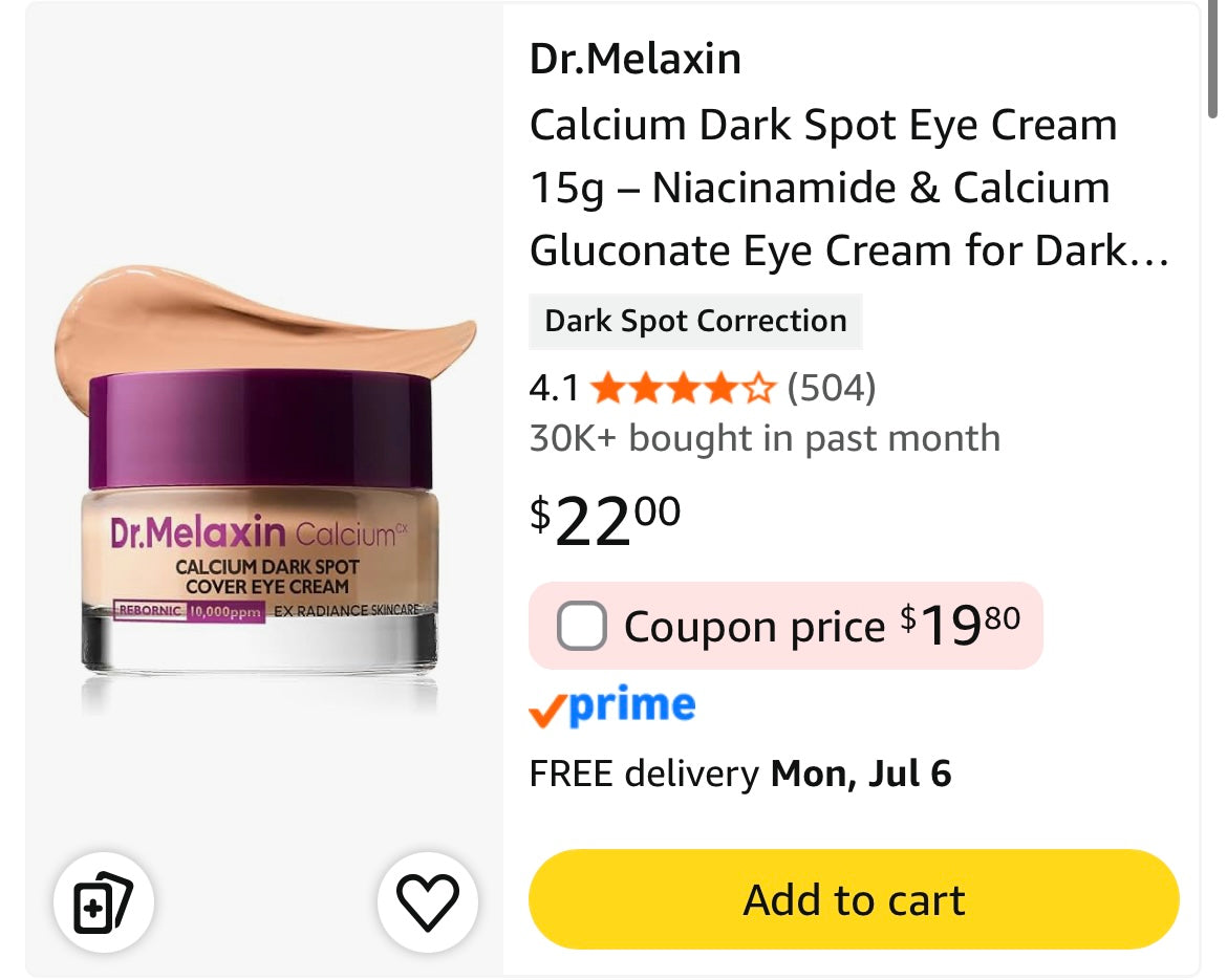 DR.MELAXIN CALCIUM DARK SPOT EYE CREAM 15G NIACINAMIDE & CALCIUM GLUCONATE EYE CREAM FOR DARK SPOTS EXP 2029