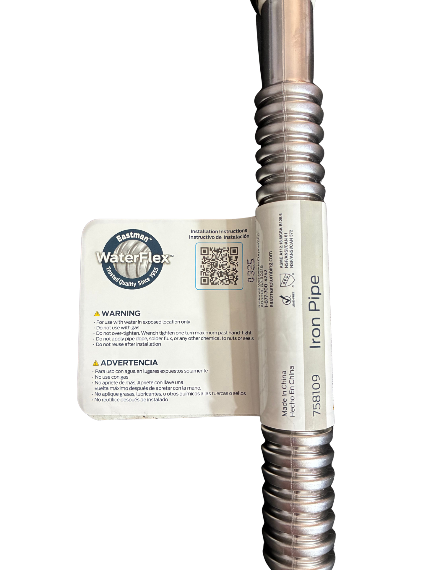 EASTMAN CORRUGATED STAINLESS STEEL 3/4" FIP X 3/4" FIP 18" LONG WATER HEATER NWT