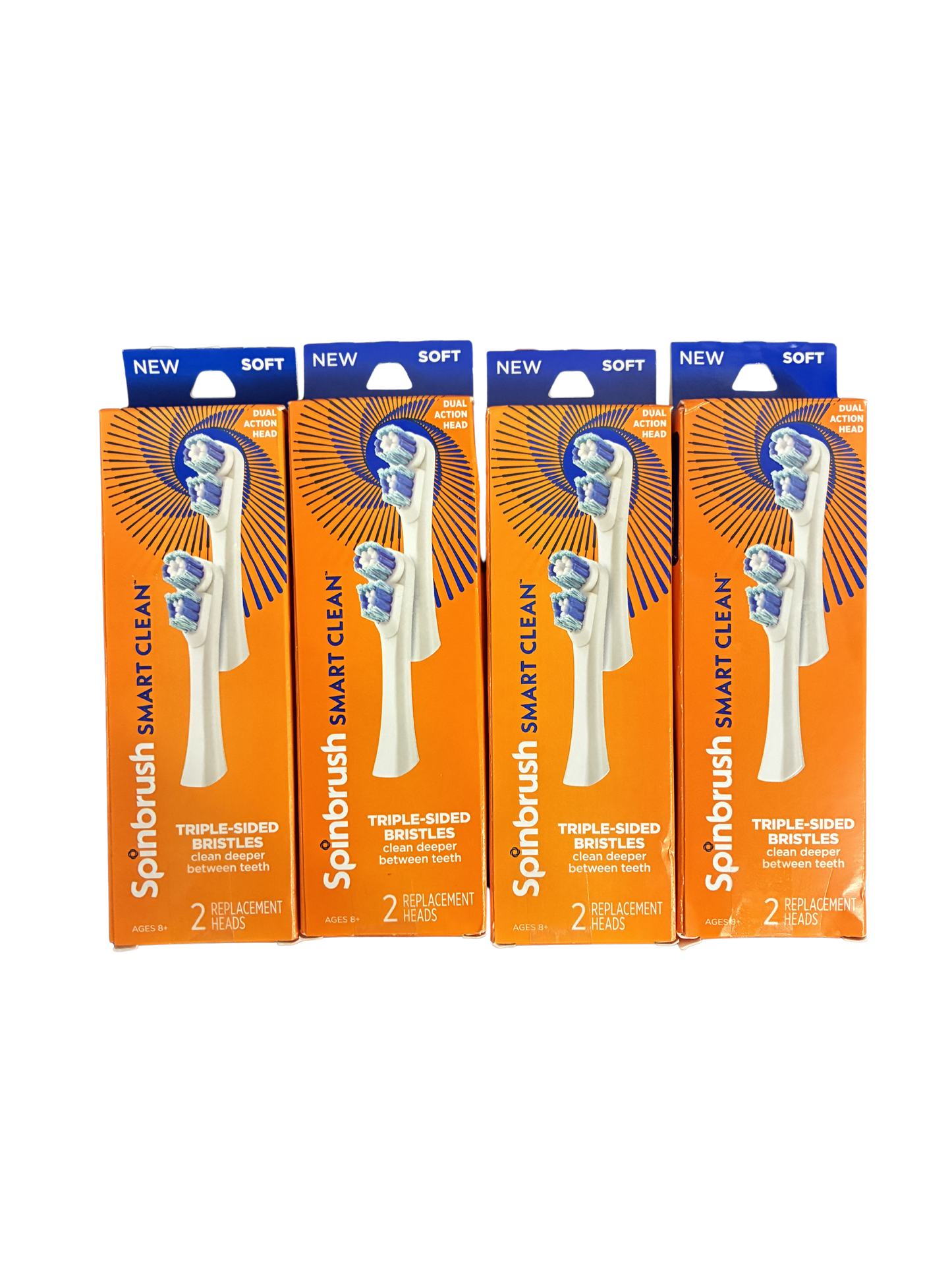 New- Pack of 4 Spinbrush Smart Clean Replacement Brush Heads Soft 8 Total