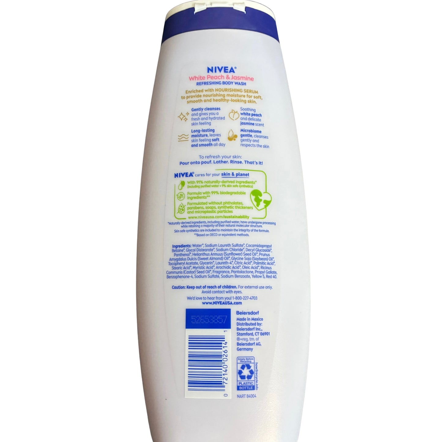 NIVEA WHITE PEACH & JASMINE NOURISHING BODY WASH 20 FL OZ